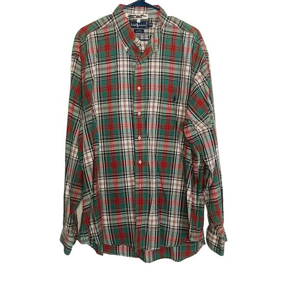 Ralph Lauren Red Green Stripes Cotton Blaire Style Button Down XXL - Picture 1 of 8
